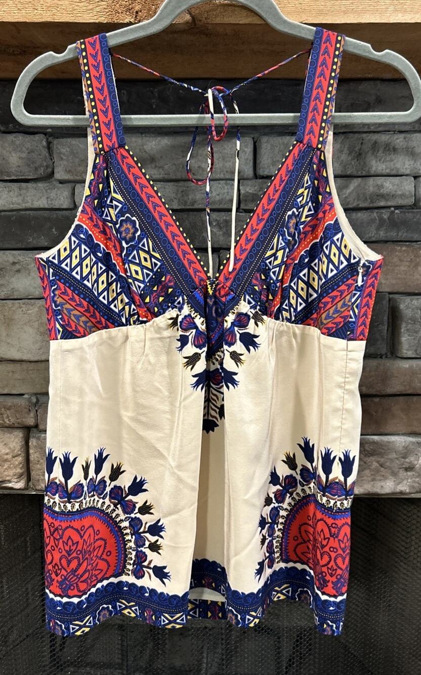 Women’s TIBI New York Floral/Mosaic Silk V Neck Halter Top Size M *B5